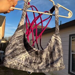Lululemon Athletica Black and White Sports Bra with Purple Straps